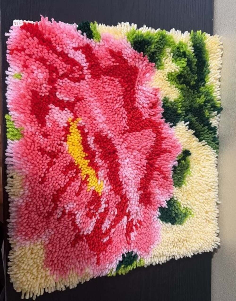 Handmade Latch Hook Floral Flower Pillow Cushion Cover Pink and Green